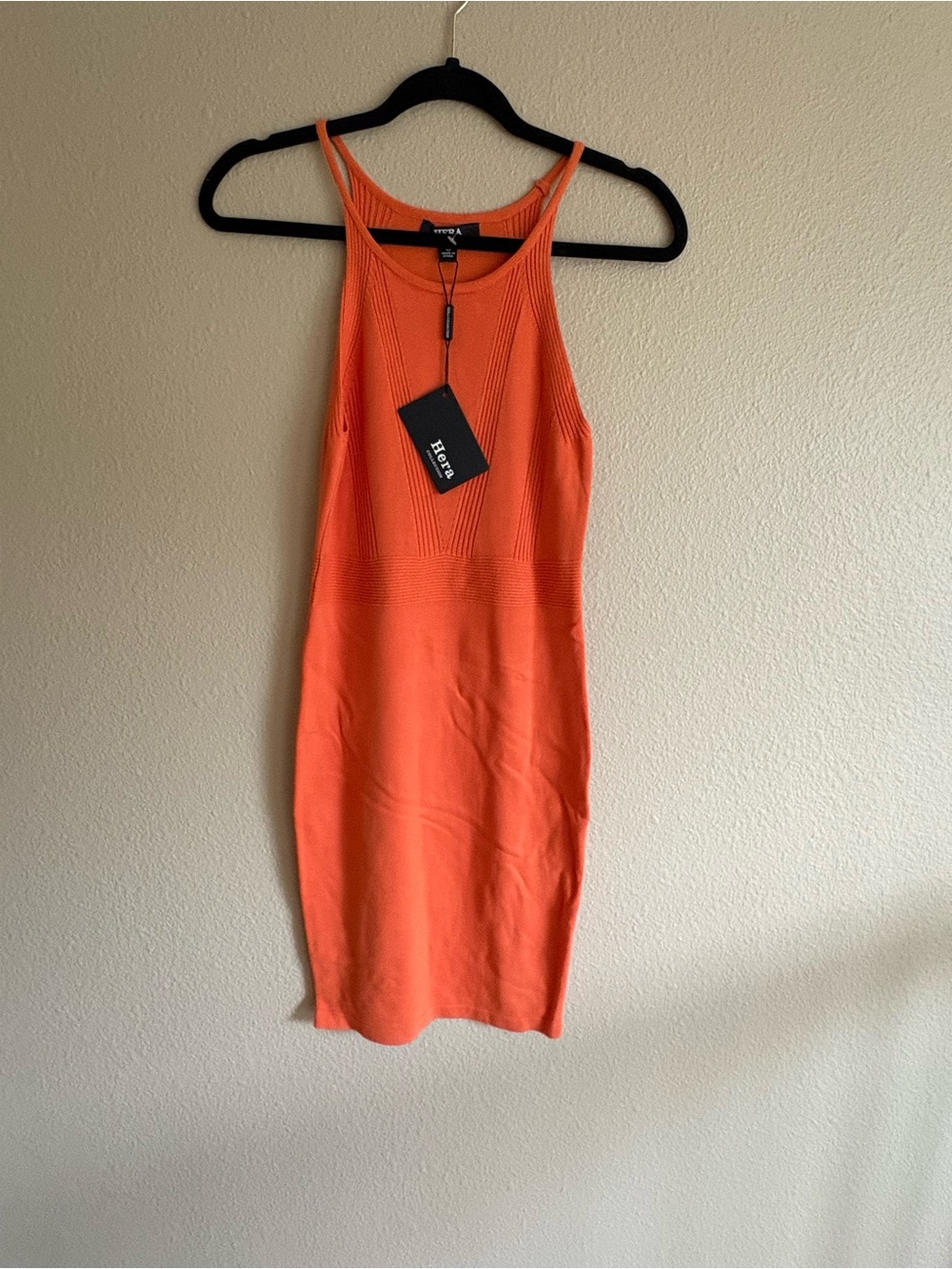 Hera Collection Orange Ribbed Midi Bodycon Dress